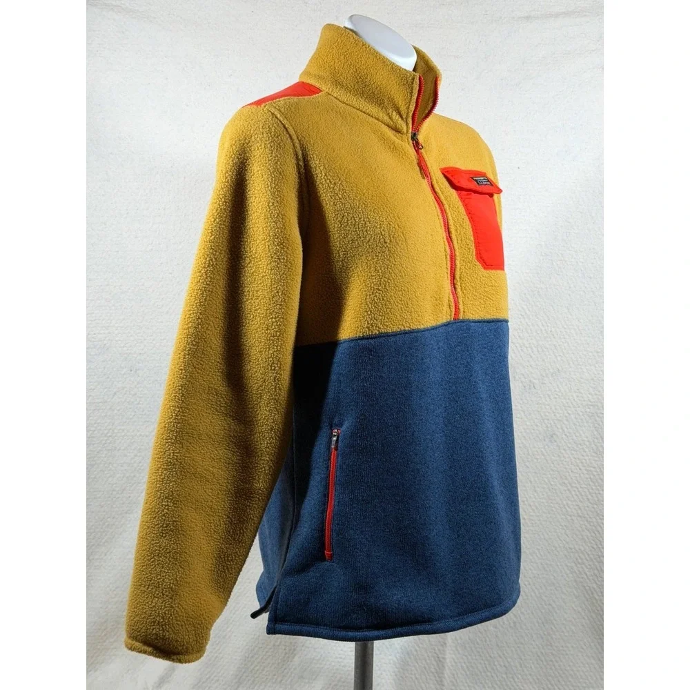 LL Bean Fleece Jacket Mens Medium Yellow Navy Red Full Zip Outdoor Gear M Casual